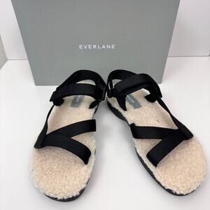 Everlane Womens The Renew Teddy Sport Sandal Size 7 Faux Fur Strappy Black